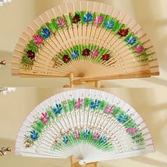 Double Sided Painted Floral Folding Fan for Women