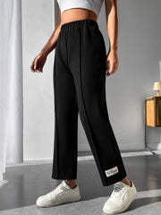  Casual Pants Women's Plus Letter Patched Elastic Waist Straight Leg