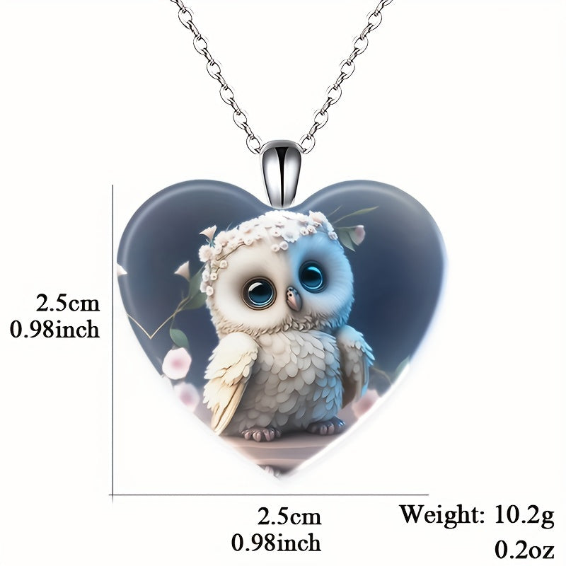 1pc Zinc Alloy Owl Pendant Crystal Necklace Men Women Party Accessory