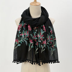 Leaf Embroidery Vintage Scarf Boho Tassel Shawl Solid Windproof Warm Wraps