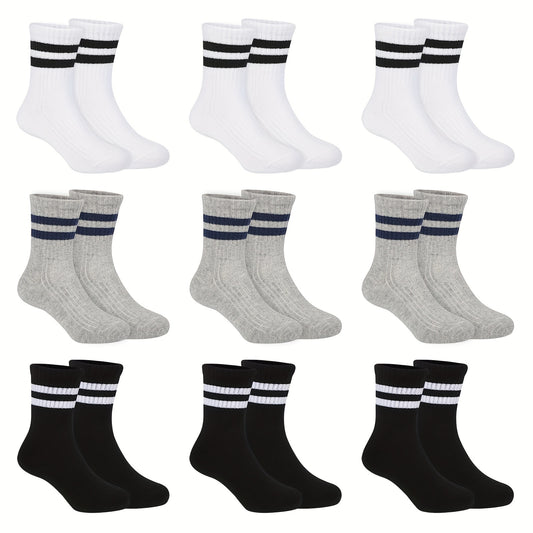 Boy's Striped Crew Socks Breathable Comfy Casual Style Unisex Socks