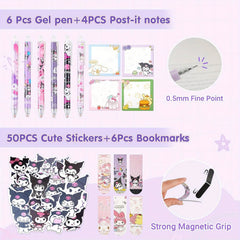 Kuromi Stationery Set: Fountain Pen, Pencil Case, Erasers, Sticky Note