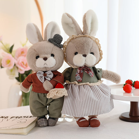 Couple Rabbit Plush Toys Stuffed Animals Red & White Outfits Bunny Ears Bow Tie
