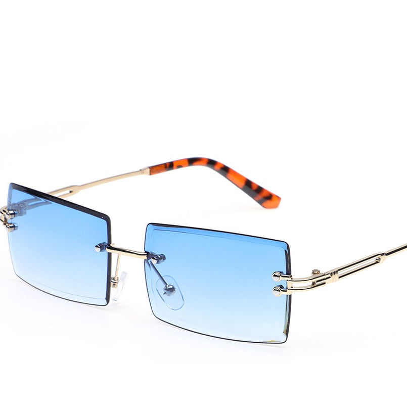 Rimless Rectangle Sunglasses Metal Frame Square UV400 Glasses