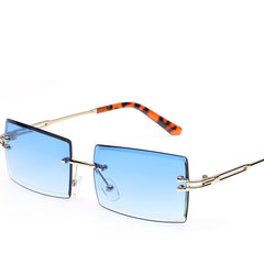 Rimless Rectangle Sunglasses Metal Frame Square UV400 Glasses