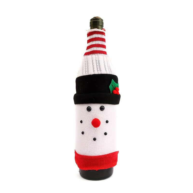 Christmas Knitted Cartoon Wine Bottle Set Flannel Old Man Snowman Bag