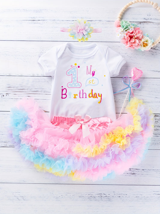 3pcs Baby My 1st Birthday Onesie & Tutu Set