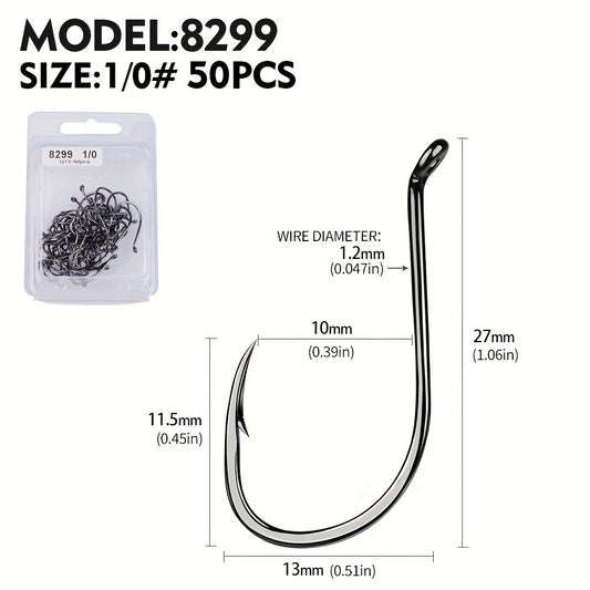 PROBEROS 50pcs Fishing Hooks, High Carbon Steel Fishhooks, Corrosion Resistant
