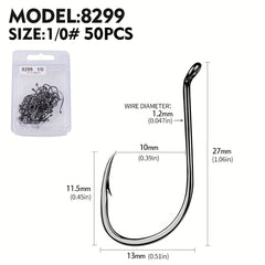 PROBEROS 50pcs Fishing Hooks, High Carbon Steel Fishhooks, Corrosion Resistant