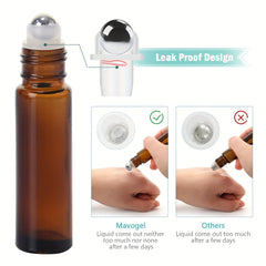 10pcs 10ml Amber Glass Roller Bottles With Stainless Steel Roller Balls And Caps
