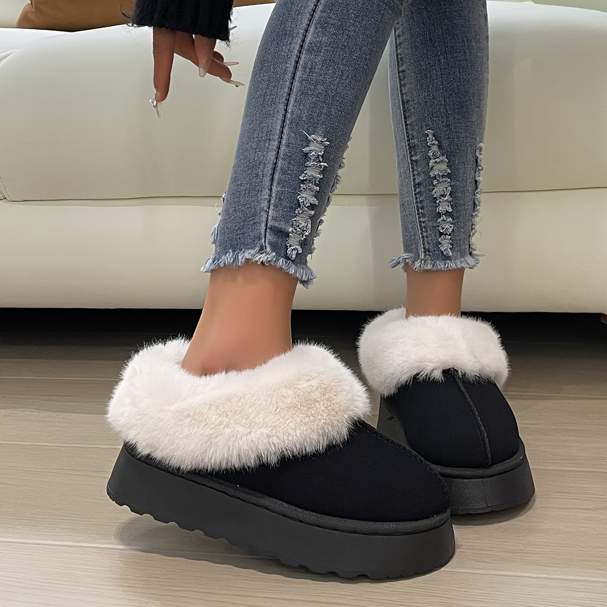 Fall Plush Fur Lined Snow Boots Suede Ankle Boots