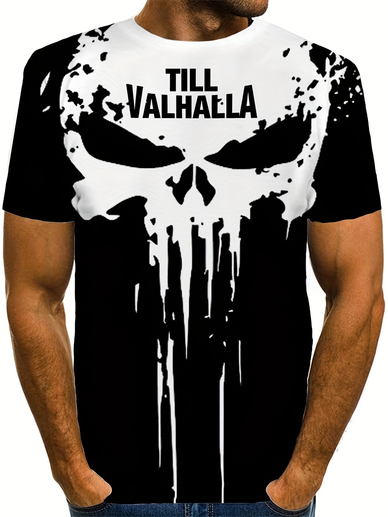 Men's 3D Skull Graphic T-shirt Stretch Breathable Tee