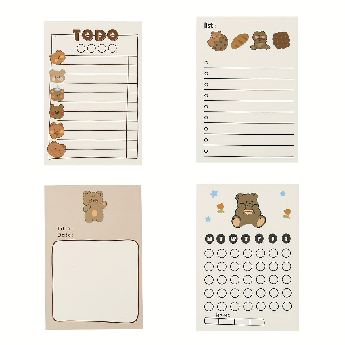 4pcs 200 Sheets Bear Note Pad To Do List Planner Office Student Supplies