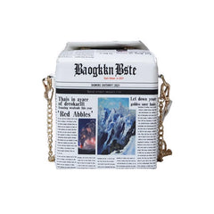 63HC Women Chain Crossbody Bag Leather Shoulder Bags Novelty Newspaper Handbags