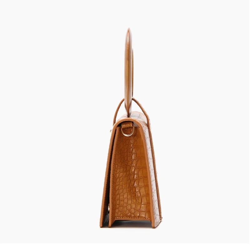Crocodile Pattern Square Crossbody Bag with Wood Handle for Ladies