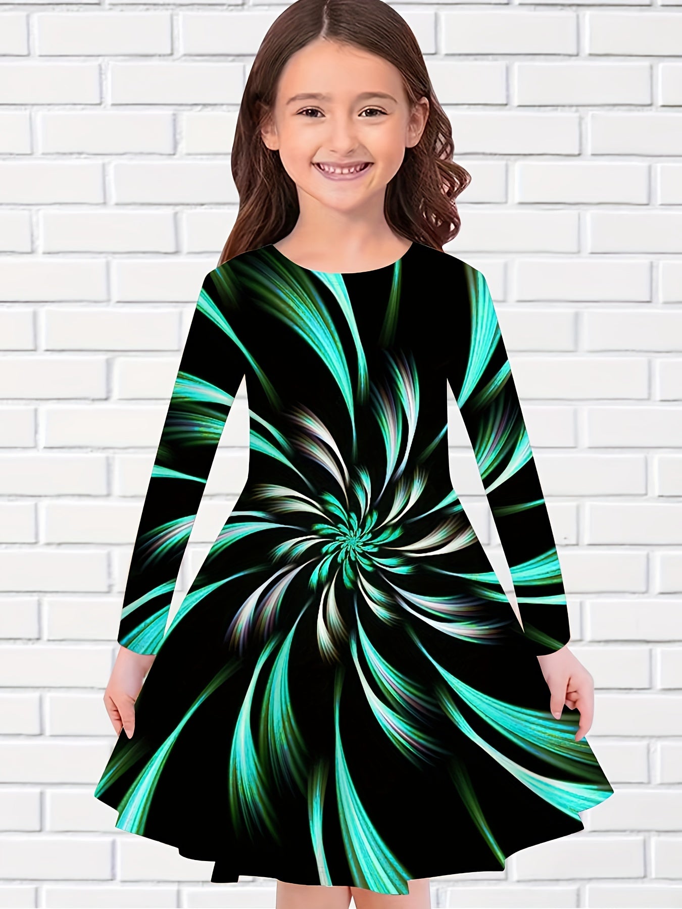 Long Sleeve Dress Girls Casual Crew Neck Dresses Spring Fall Christmas Gift