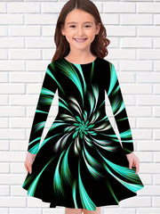 Long Sleeve Dress Girls Casual Crew Neck Dresses Spring Fall Christmas Gift