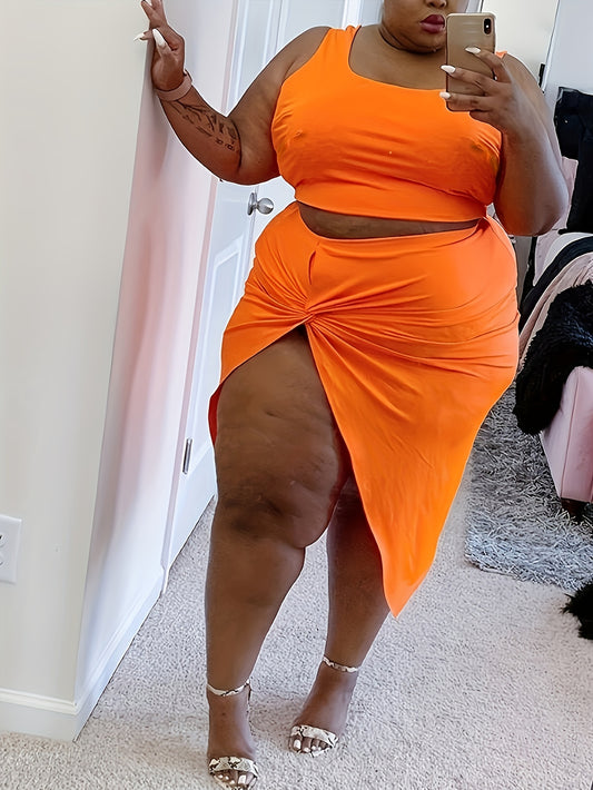  Sexy Tank Crop Top & Draped Skirt Two Piece Set