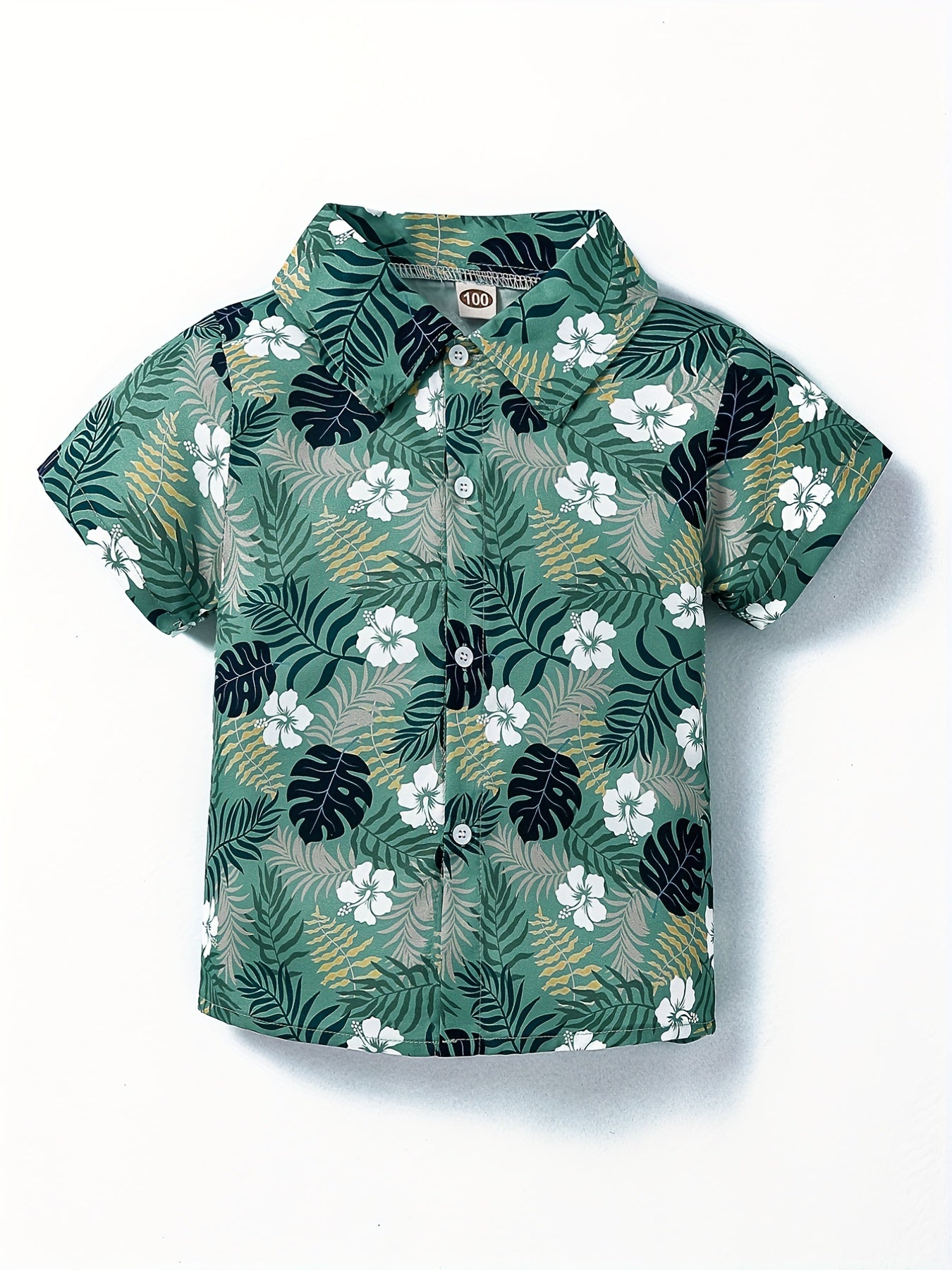 Boys Flower & Leaf Shirt Tops Short Sleeve Button Down Casual Summer