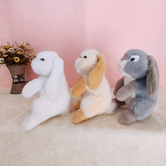Ultra Realistic Lop Ear Rabbit Plush Toy Soft Silky Fur 3 Colors Grey Beige Nurs