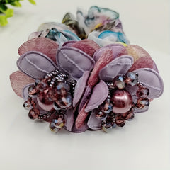 Beaded Flower Scrunchies Organza Hair Tie Colorful Hair Rope Faux Pearl Hair Rin