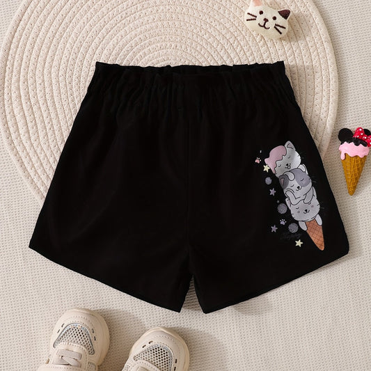 Toddler Girls Ice Cream Cat Graphic Elastic Waist Casual Sports Track Shorts