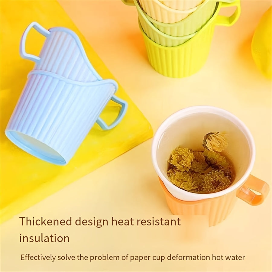 10pcs Disposable Paper Cup Holder Plastic Hand held Cup Sleeve