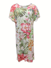 Plus Leaf & Floral Print V Neck Dress