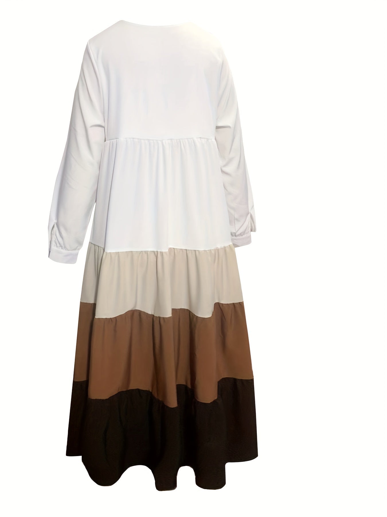 Colorblock Long Sleeve Maxi Smock Dress