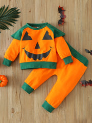 Toddler Boy's Halloween Outfit 2pcs Cotton Set Pumpkin Pattern Kid's Clothes