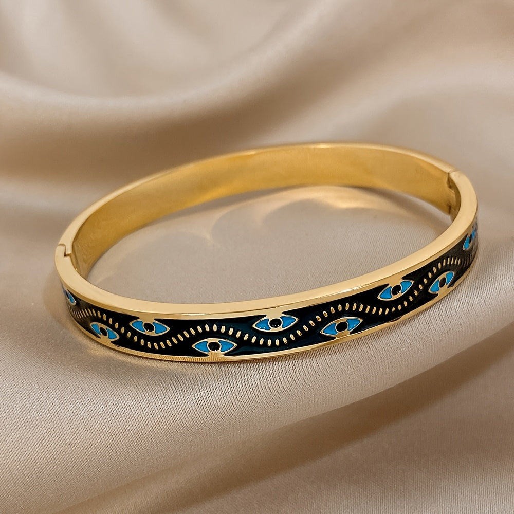 Stainless Steel Enamel Bracelet Lucky Eyes Pattern Bangle