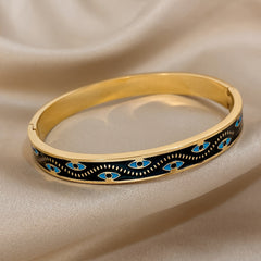 Stainless Steel Enamel Bracelet Lucky Eyes Pattern Bangle