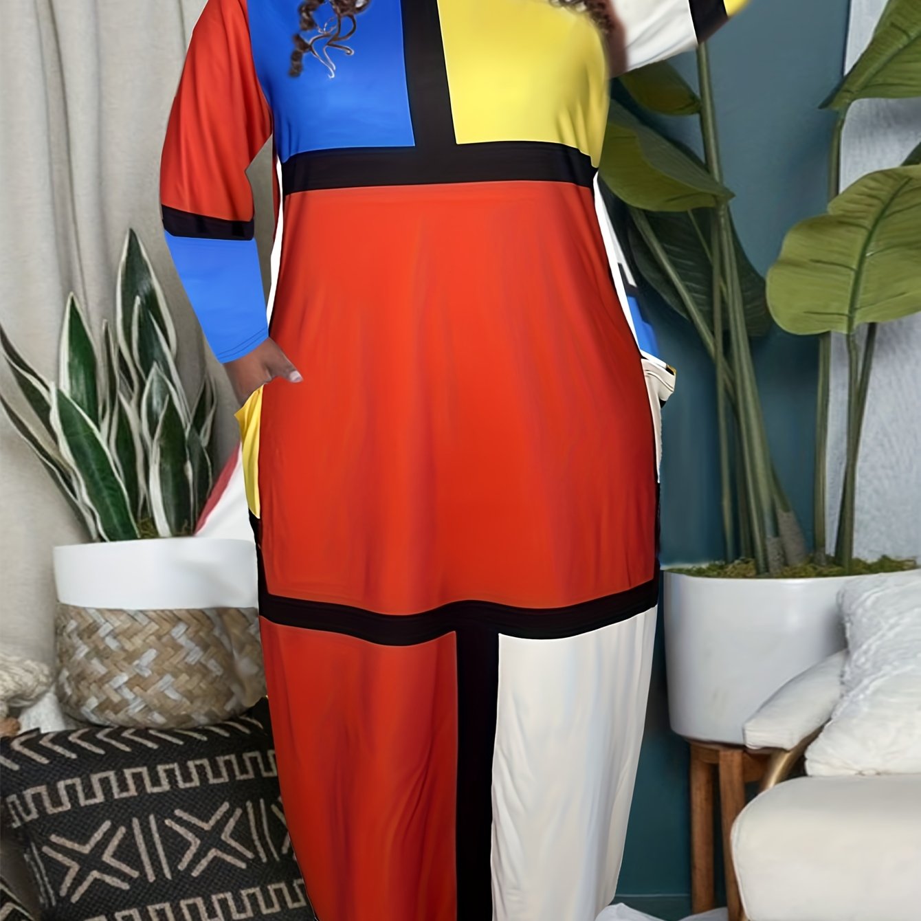 Women's Plus Colorblock Long Sleeve Maxi Dress