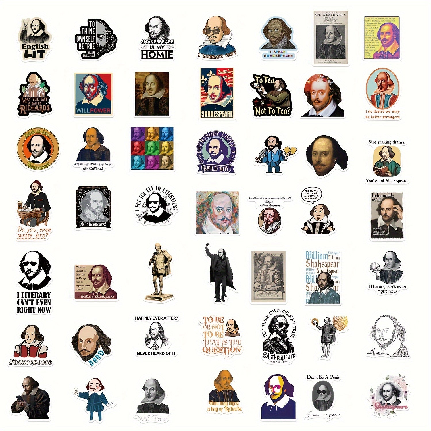 50pcs Shakespeare Portrait Graffiti Stickers Laptop Suitcases Water