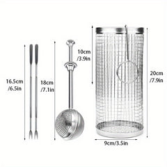 5pcs Stainless Steel BBQ Cage Grill Cage Seasoning Filter BBQ Fork