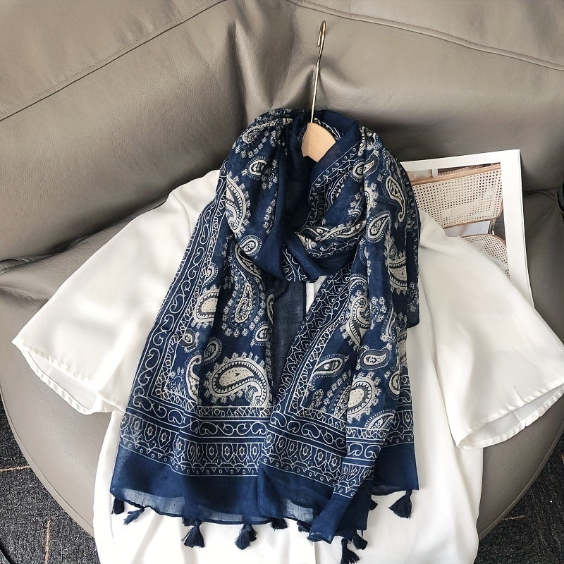 Vintage Paisley Print Tassel Scarf Boho Shawl Women Head Wrap