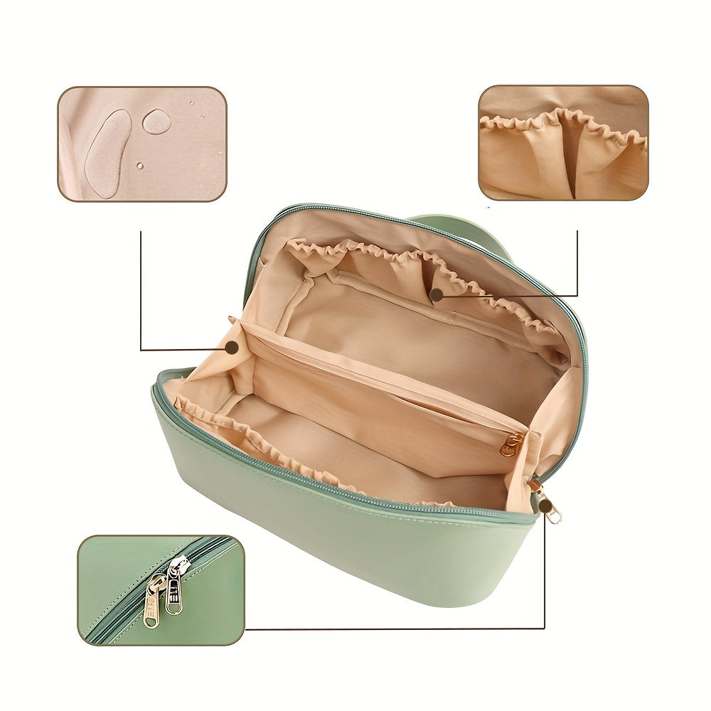 Large Capacity Travel Cosmetic Bag Open Flat Waterproof PU Leather Makeup Bag