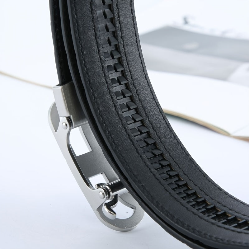 Men's Woven Leather Belt Hollow Buckle 3 1 5in