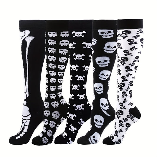 5 Pairs Halloween Compression Knee High Socks for Running & Training
