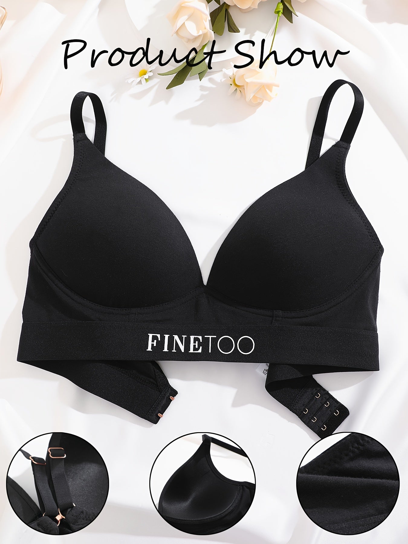 3pcs Letter Print T Shirt Bras Push Up Bra Women's Lingerie