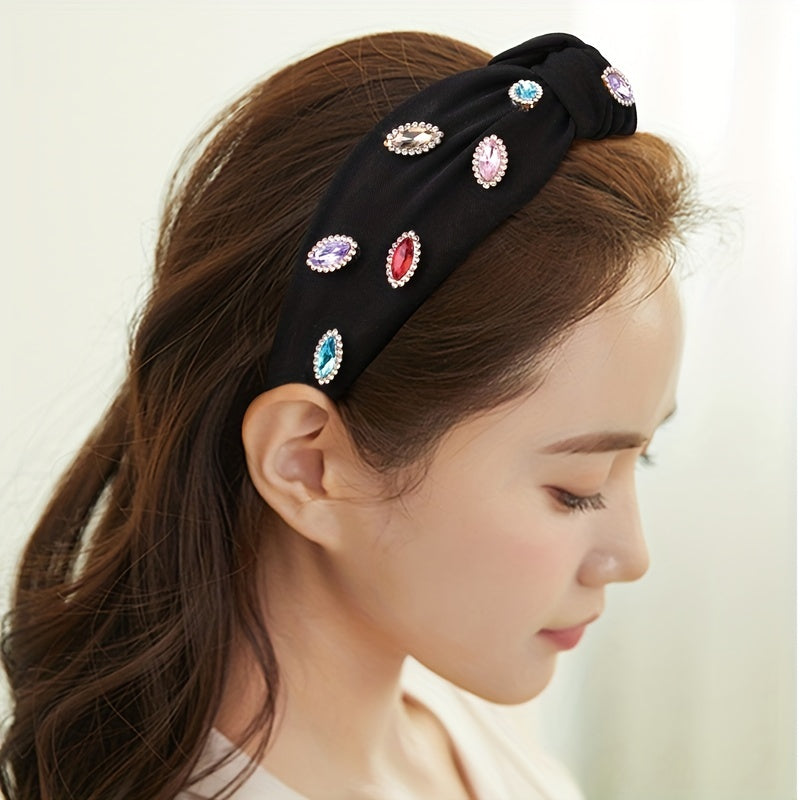 Rhinestone Decor Wide Head Hoop - Cross Knotted Headband