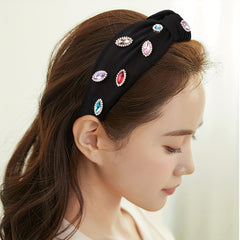 Rhinestone Decor Wide Head Hoop - Cross Knotted Headband