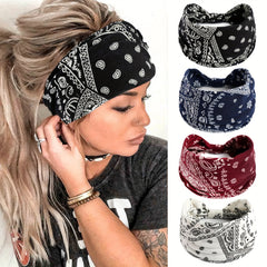 Hobo Headband Paisley Print Stretchy Headdress for Fitness Sports Yoga Women