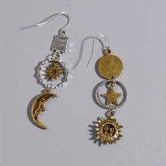Greek Mythology Sun Moon Dangle Earrings Creative Women Asymmetric Jewelry