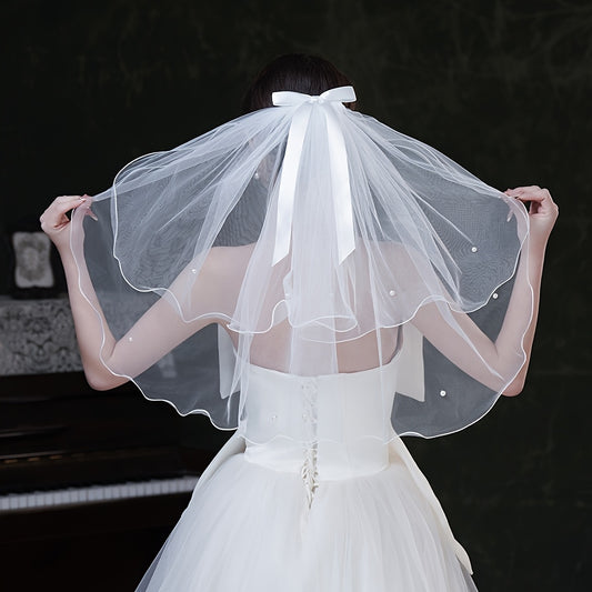 Bridal Veil with Bow Detail Long Satin Ribbon for Weddings