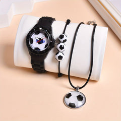 3pcs Boys Soccer Quartz Watches Set - Silicone Belt Sport Wristwatch