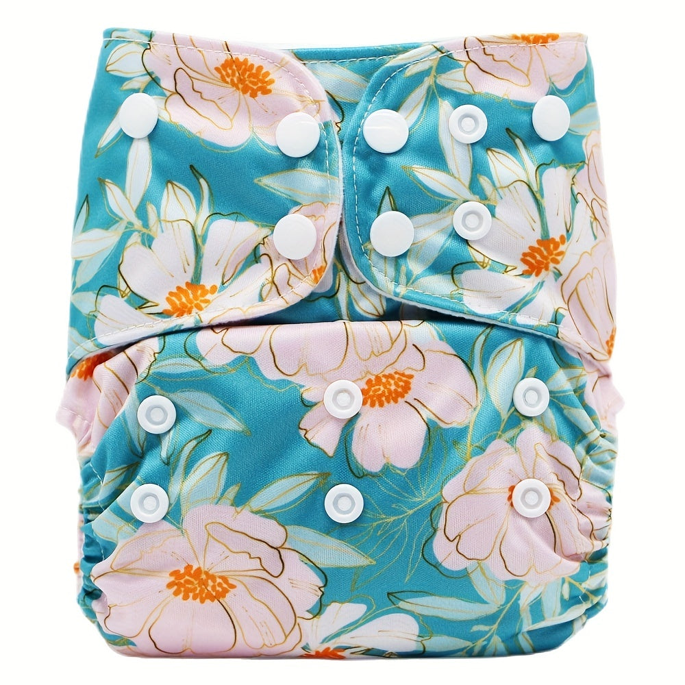 Adjustable Baby Cloth Diaper with Flower Print - One Size