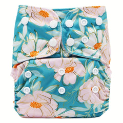 Adjustable Baby Cloth Diaper with Flower Print - One Size