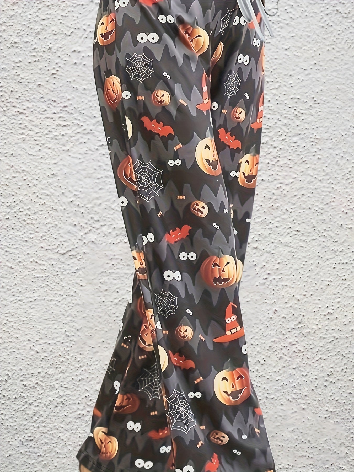  Halloween Pumpkin Print Wide Leg Trousers