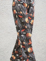  Halloween Pumpkin Print Wide Leg Trousers